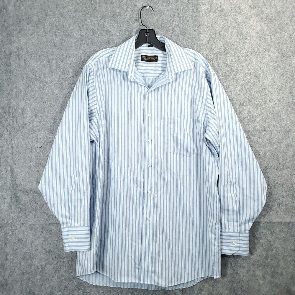 Donald Trump Signature Collection Button Up Shirt Mens 16 32/33 Striped Blue